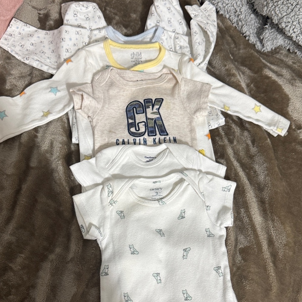 Calvin Klein Kids Bodysuit Collection - Cream, White, and Blue